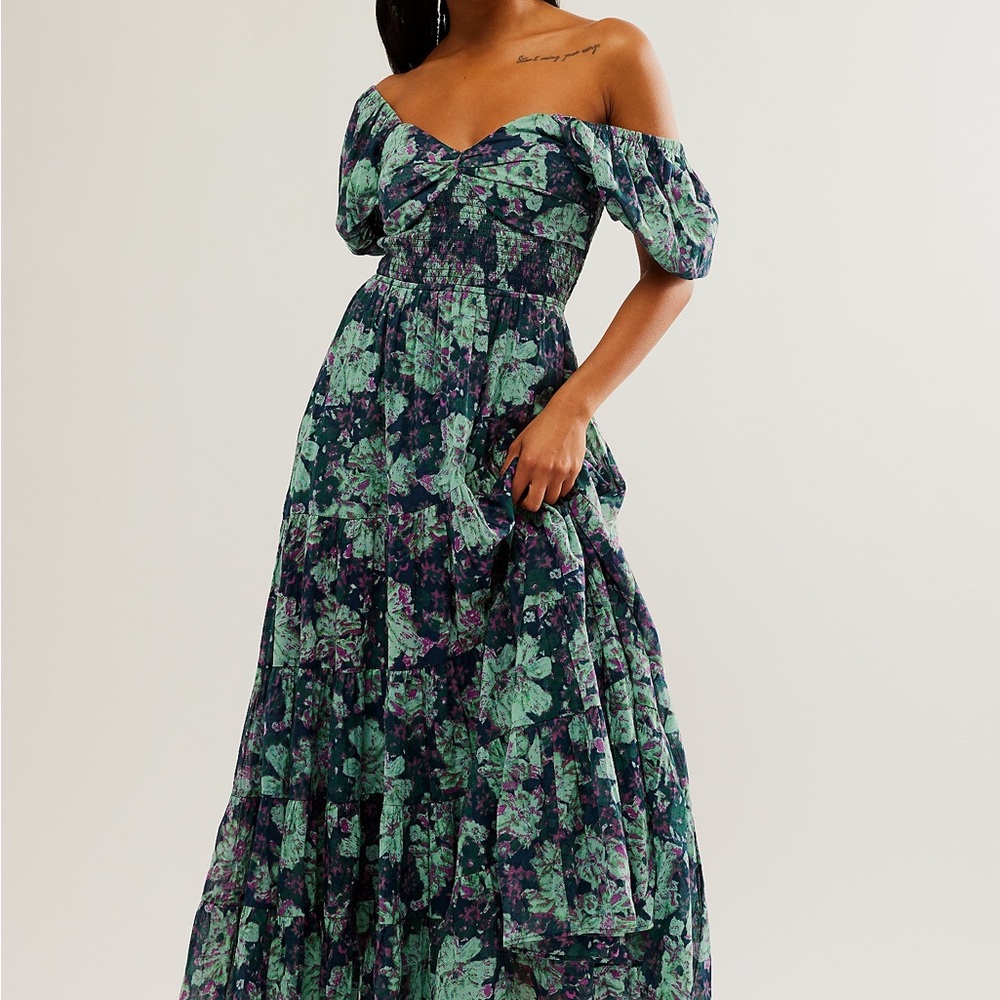 New Free People Green and Purple Cottagecore Floral Maxi Dress - $168 - Small